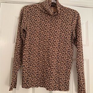 J Crew Leopard Print Turtleneck Long Sleeve Top - Blush Black